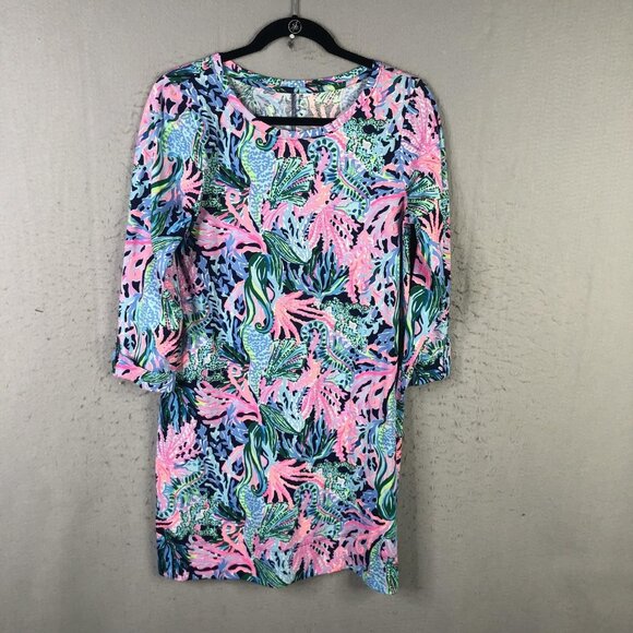 Lilly Pulitzer Dress Womens Medium Multicolor Pima Cotton Sea Life 3/4 Sleeve - Picture 1 of 16